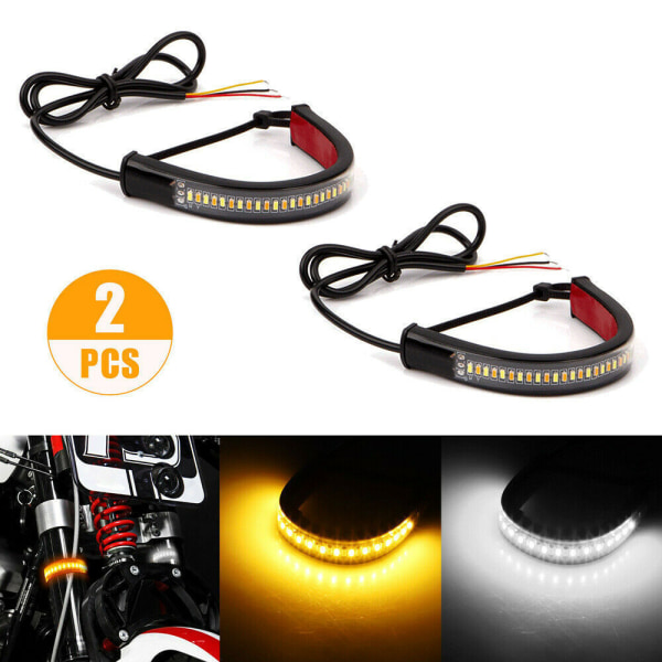 2 Pcs LED Motorcycle Turn Signals Ring Fork Strip Light Flexible