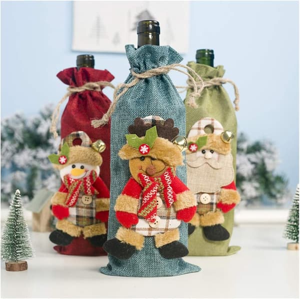 3-pack julgransflaska presentpåsar, säckväv dragsnöre påsar w