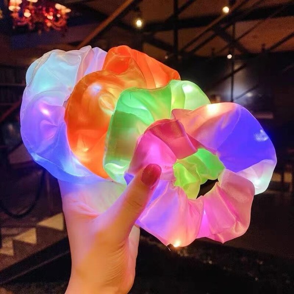 LED Light Up Scrunchie 6 delar självlysande elastiskt hårband, glöd