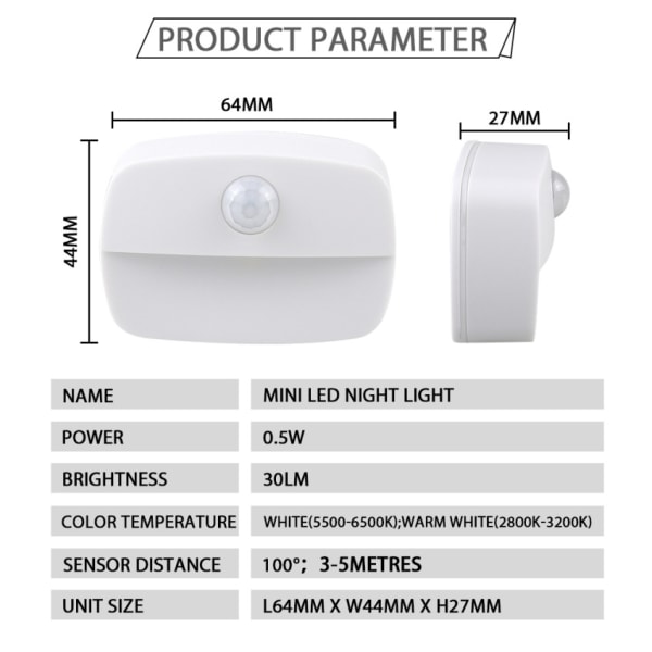 2 st intelligent kroppssensor liten LED nattlampa infraröd sen