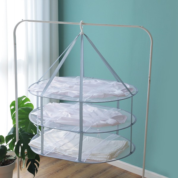 3 Tier Folded Mesh Clothes Drying Rack Hanging Sweater Drying Ra