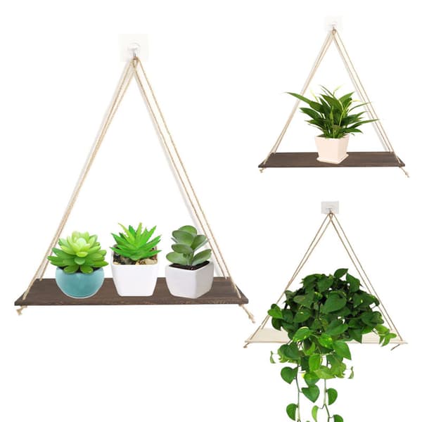 Hängande planter och geometrisk väggdekor för små växter
