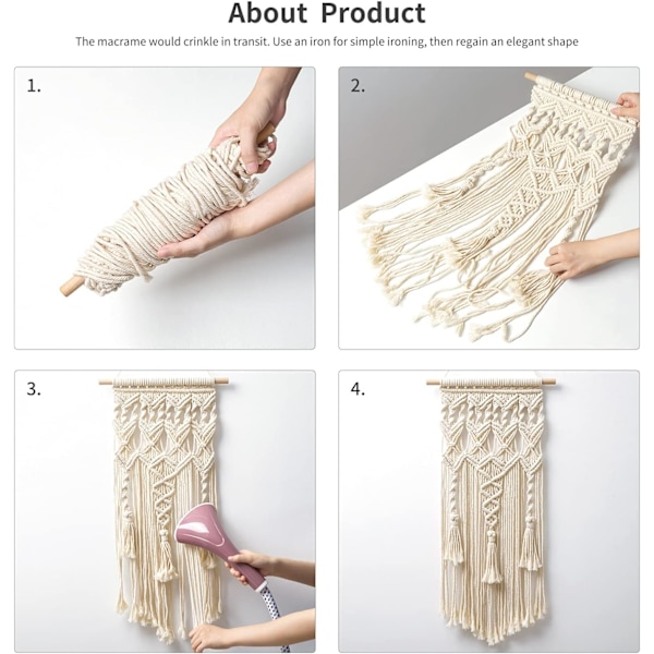 Macrame seinävaate boho koti chic boheemi geo kudottu taide boho