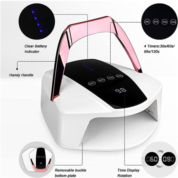 LED månelys UV LED neglelampe 96W oppladbar trådløs profes