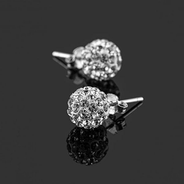 8mm Pave Crystal Disco ball Silver Stud Earrings för kvinnor Shamb