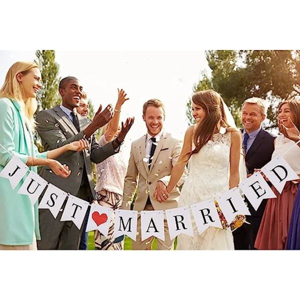 Just Married bröllopsbanderoll att dra, bröllopsdekoration