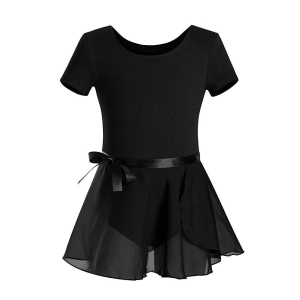 Girls Short Sleeve Leotard with Skirt Kids Dance Ballet Tutu Dresses - Black