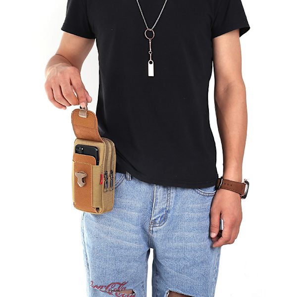 Multifunksjonell telefonveske i nylon for menn khaki horizontal