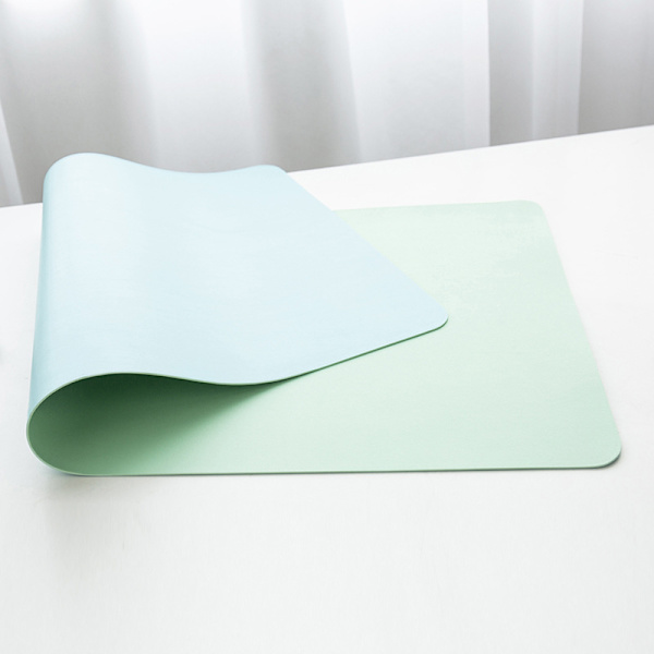 PU Læder Skrivebordsmatte, Udvidet Mussemåtte, Vandafvisende Skrivebordsbeskytter, Ultratynd Stor Laptop Tastaturmatte (grøn+blå), Dobbeltsidet 60*30cm