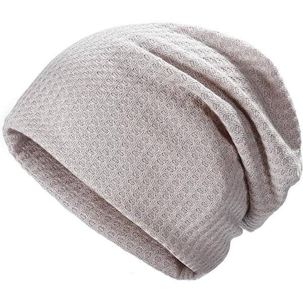 Slouchy strikhat til kvinder, tynd og strækbar hat, lysegrå