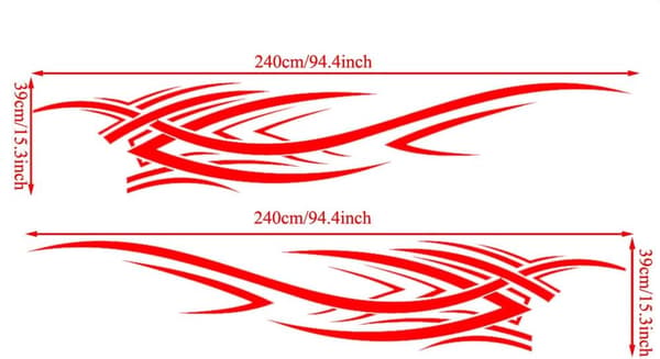 2 stk 94,4'' Universal Flame Graphics Bildekor til Bil Red