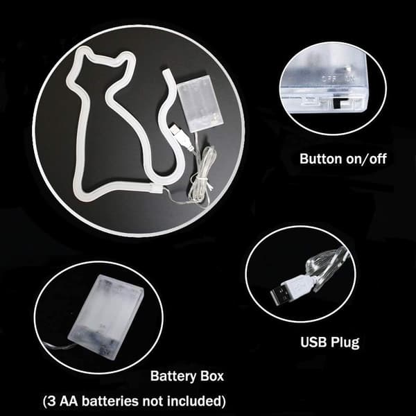 Katt LED Neonljusskyltar, Batteri eller USB-driven Väggdekor för