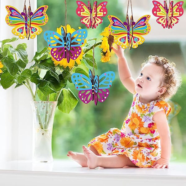 10 DIY træ 3D sommerfugle kits - Børns kunst og håndværk