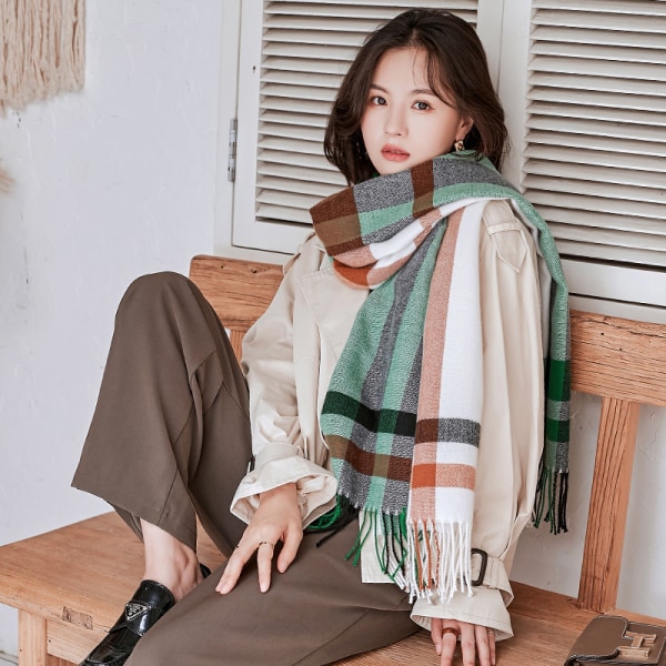 Vinter Tartan Tørkl Kvast Tryk Imitation Kasmir Tørkl Mode
