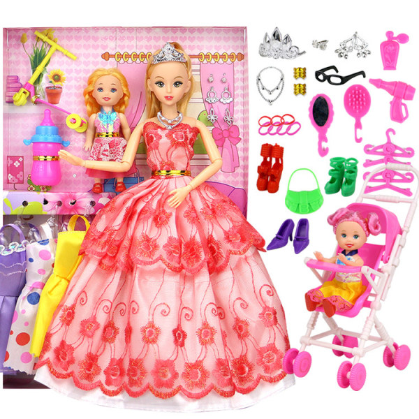 Barbie Doll Set Presentask Tjej Prinsessan Bröllopsklänning Barnleksak (