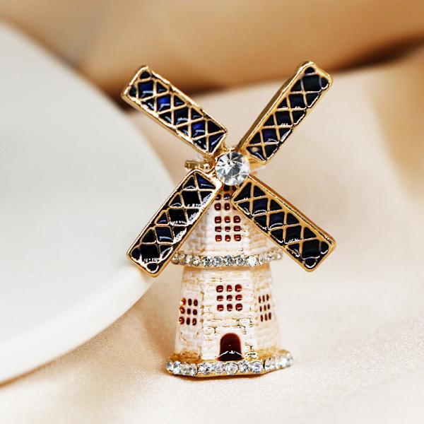 Corsage Windmill Dam Brosch Målad Diamant Inlagd Brosch