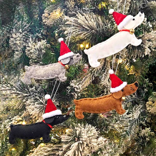 4 stk. julepynt søde gravhund vedhæng juletræ