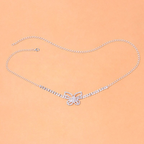 Kropp Rhinestone Leg Chain Sølv Sommerfugler Blanke Body Chains T