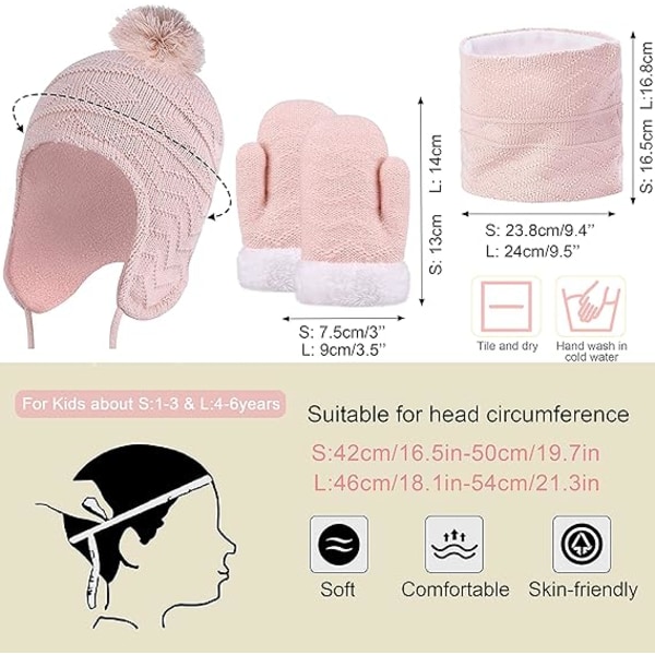 Toddler Earflap Beanies og Halstørklæder Strikkede Pige Tykke Varme Pompom