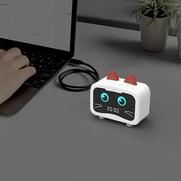 Barn Cartoon Kattforma Alarmklocka Bluetooth Högtalare LED Bordslampa