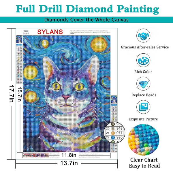 Fantasy Cat Diamond painting Djurdräkt Diamantkonstdräkt Börja
