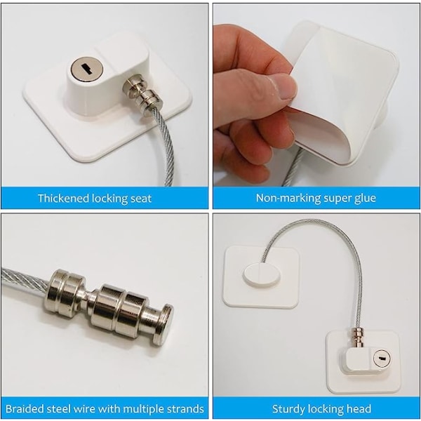 4 st barnsäkra fönsterlås, vita barnsäkra dörrlås med 4 nycklar