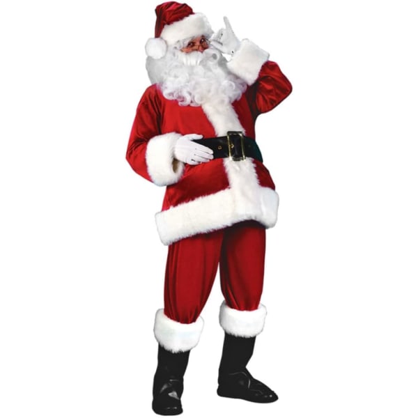 Jultomtens juldräkt för män, vit skäggdräkt, toppbyxor