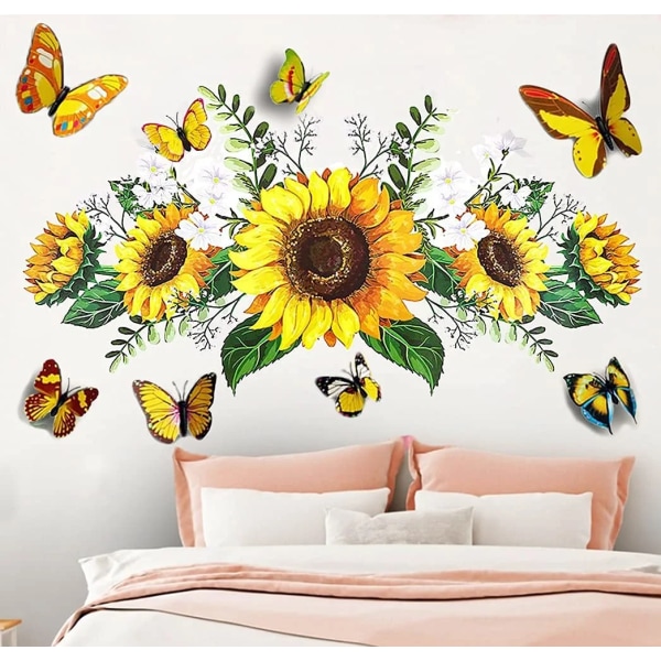 Sunflower Wall Stickers with 3D Butterfly Wall Sticker, Yellow F