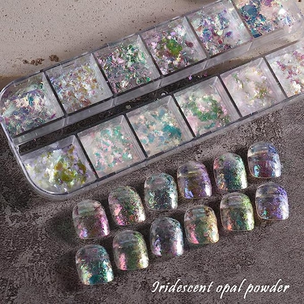 12 farger med neglekunst glitter paljetter, neglepynt