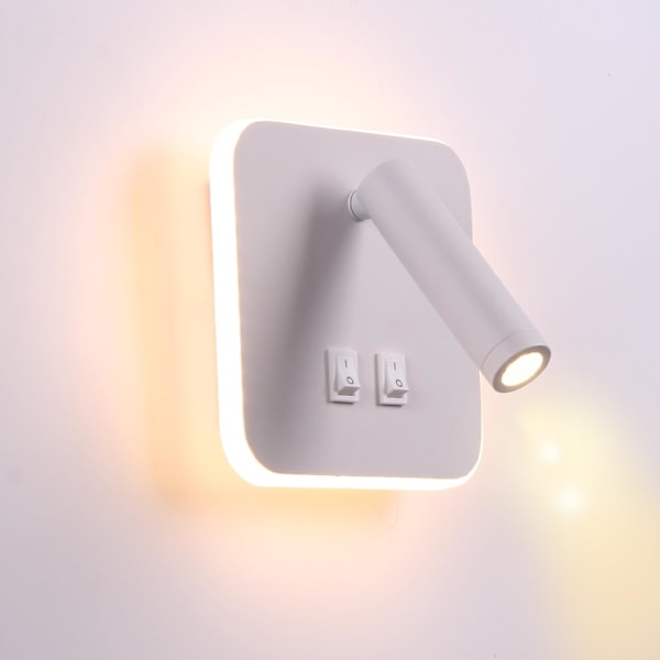 Sengelampe LED læselampe væglampe 3000K (3W + 10W)
