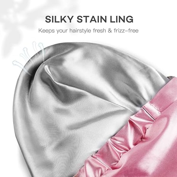 Silke Satin Foret Shower Cap, med Vandtæt Nylon Yderlag,