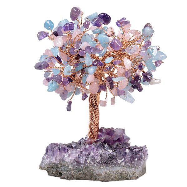 Naturlig Ametyst Krystal Sten Penge Træ med Ametyst Kvarts Krystal Klynge Base Bonsai Træ Feng Shui Skrivebords Dekoration for Velstand og Held 4.5\"-6\"