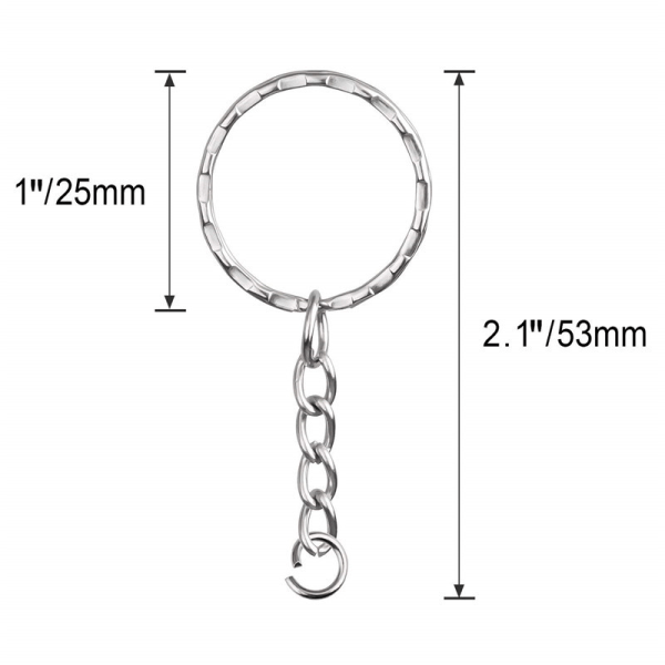 12 stk nøkkelring, nøkkelring, nøkkelring med kjede, 20mm delt nøkkelring