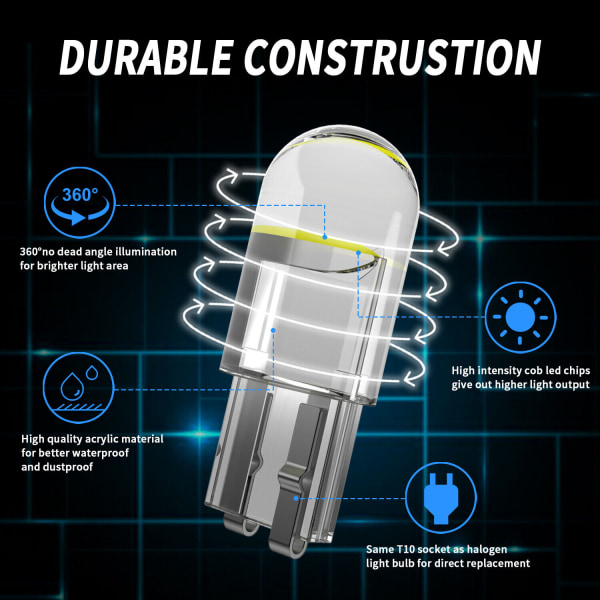 10x T10 W5W 194 168 501 LED-polttimo Sisätilan rekisterikilven sivuvalo