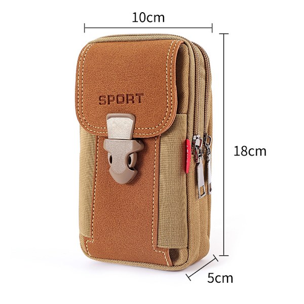 Multifunksjonell telefonveske i nylon for menn khaki horizontal