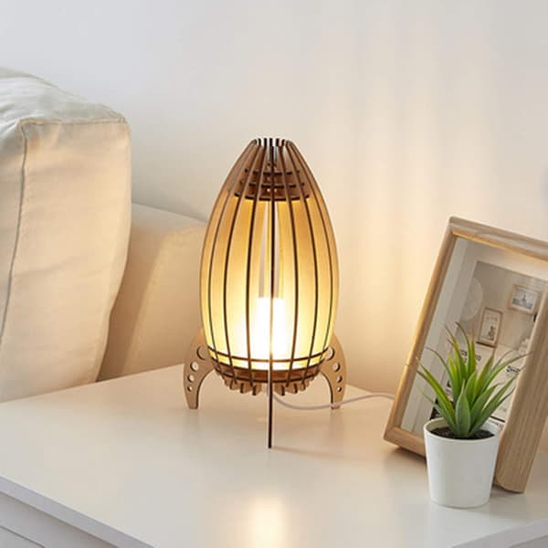 Rumskib Natlampe, LED Træ Rumskib Sengelampe,