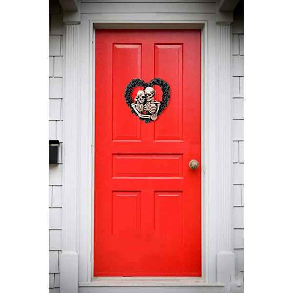 Skeletpar nummer til hus med sort rose ring Halloween hjem indretning