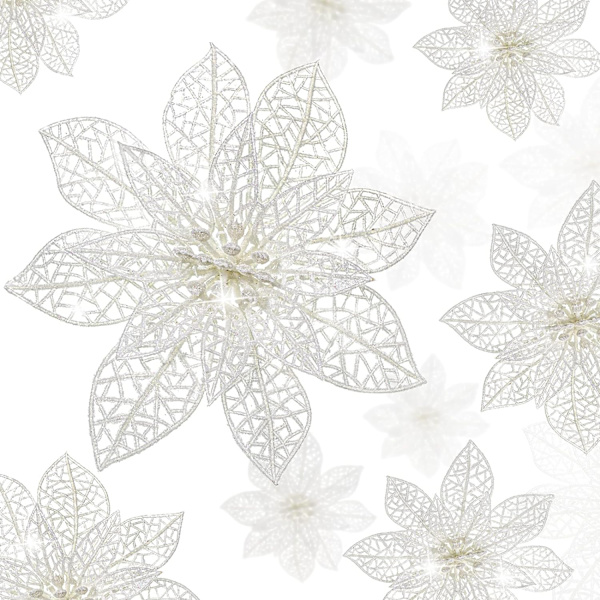 36 stk 3 størrelser glitter julestjerne kunstige blomster bryllup