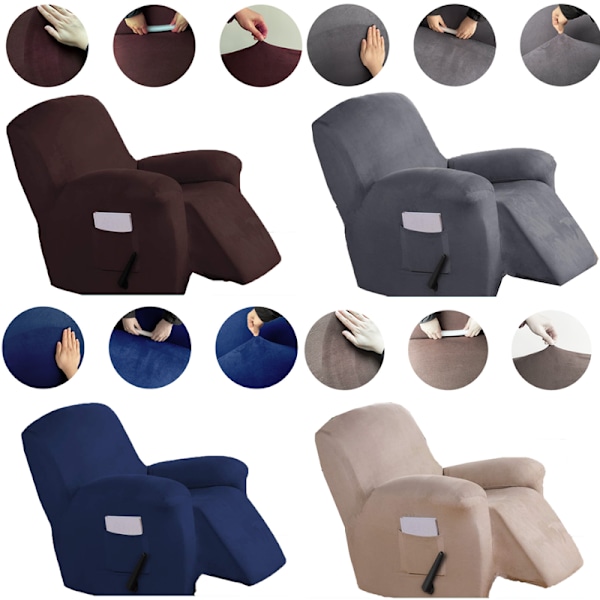Sammetsplysch Fåtöljöverdrag 1-del för Recliner, Reclineröverdrag med Tjockt Lyxigt och Mjukt Tyg med Elastisk Botten - marinblå