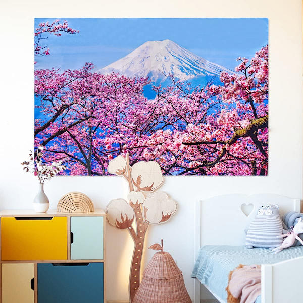 Mount Fuji körsbärsblomma gobeläng väggbonad, japansk Mount
