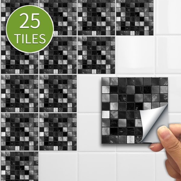 25st svart mosaik badrum kök kakel klistermärken sovrum dekoration