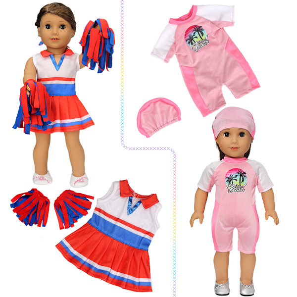 Barbie dukkeklær 2 deler, sporty cheerleader, surf yoga, sui