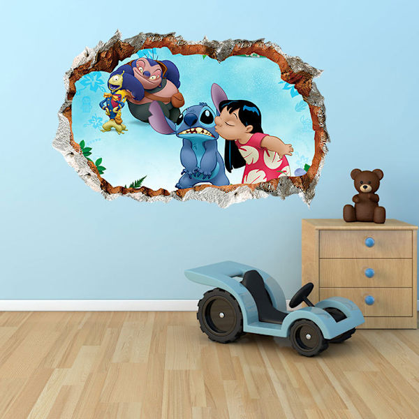 Stitch-seinäkoristeet 3D-rikkinäinen seinäpiirros lasten