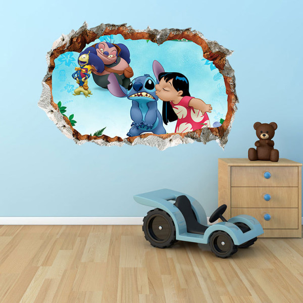 Stitch väggstickers 3D trasig vägg tecknad klistermärken barn