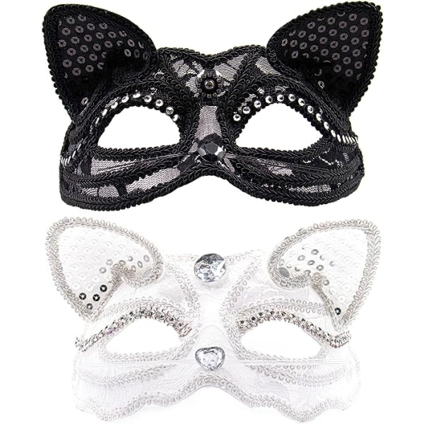 Cat Masquerade Mask Lyxig sexig kattmask med pärlor dekoration V