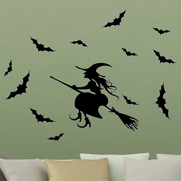 Halloween-noita ja pelottavat lepakot seinätarrat irrotettava vinyylitikku
