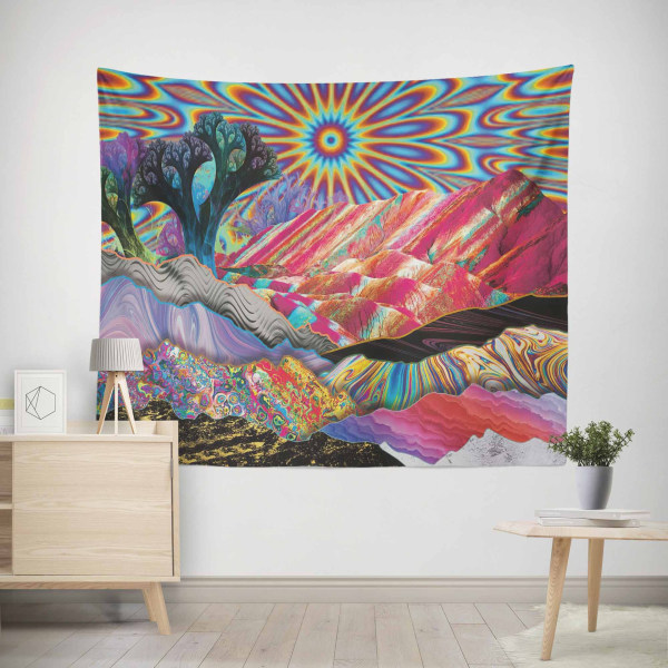 Sun Tapestry Wall Hangings Psychedelic Trippy Mountain Tapestry