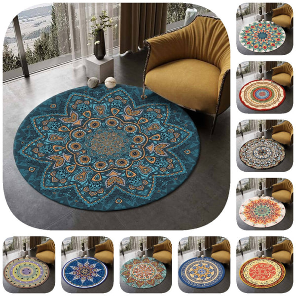 Rund Area Matta Mandala Mattor för Sovrum Badrum Tvättad Halksäker Cirkel Golvmattor Chic Bohemian Heminredning Mattor - Stil 7 120*120cm