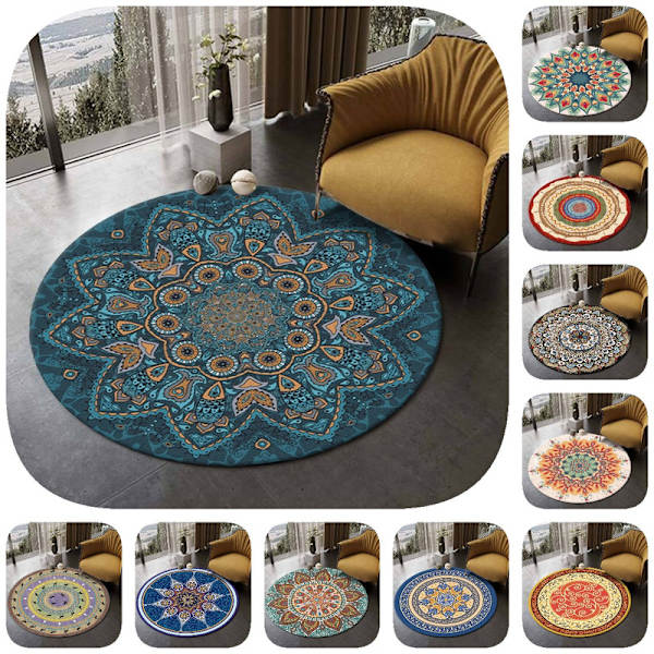 Rundt Gulvtæppe Mandala Tæpper til Soveværelse Badeværelse Vaskbart Skridsikkert Cirkel Gulvmåtter Chic Bohemian Hjem Decor Tæpper - Style 2 140*140cm