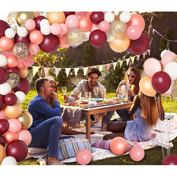 119 stk. Bourgogne og lyserøde ballonbue guirlande sæt 12''10''5'' Rose
